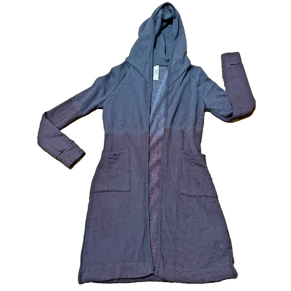 Go Couture Ombre Gray Purple Open Knit Long Cardigan Duster Cozy Loungewear L - Picture 3 of 12